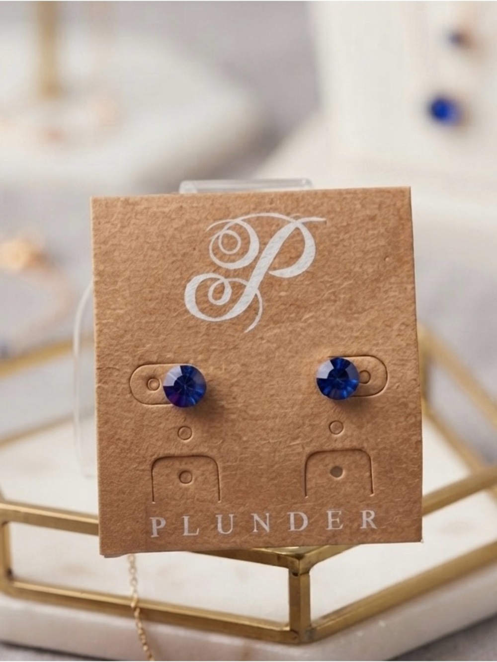 6 pieces of Plunder Royal Blue Faceted Crystal Stud Earrings